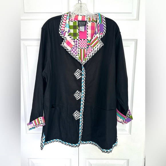 KOOS Of Course! Reversible Patchwork Print & Black Jacket Coat Blazer-Size 1X - Picture 3 of 13